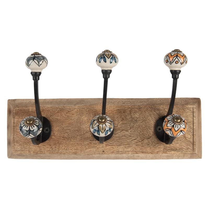 clayre & eef 6H2394 Wandkapstok 3 Haken 31x10x16 cm Bruin Hout