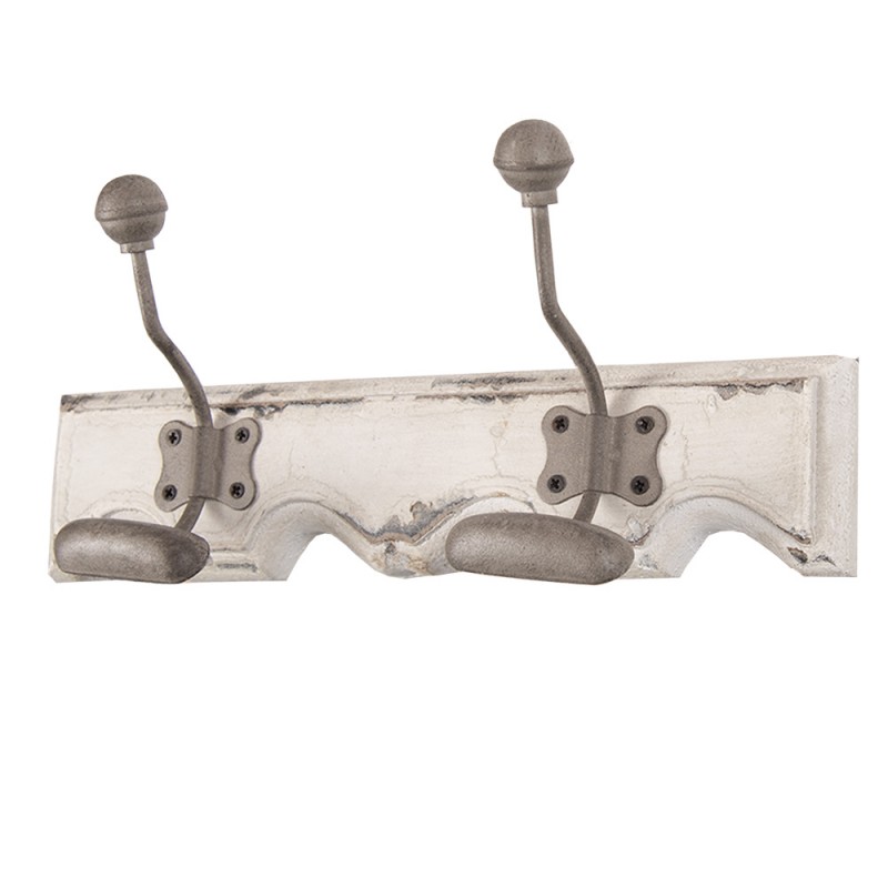 Clayre & Eef 6H2400 Wandkapstok 2 Haken 23x6x10 Cm Wit Hout