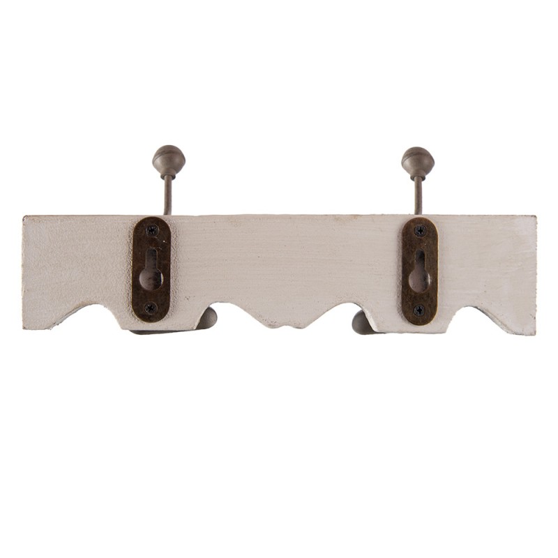 Clayre & Eef 6H2400 Wandkapstok 2 Haken 23x6x10 Cm Wit Hout