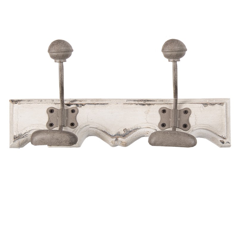 clayre & eef 6H2400 Wandkapstok 2 Haken 23x6x10 cm Wit Hout