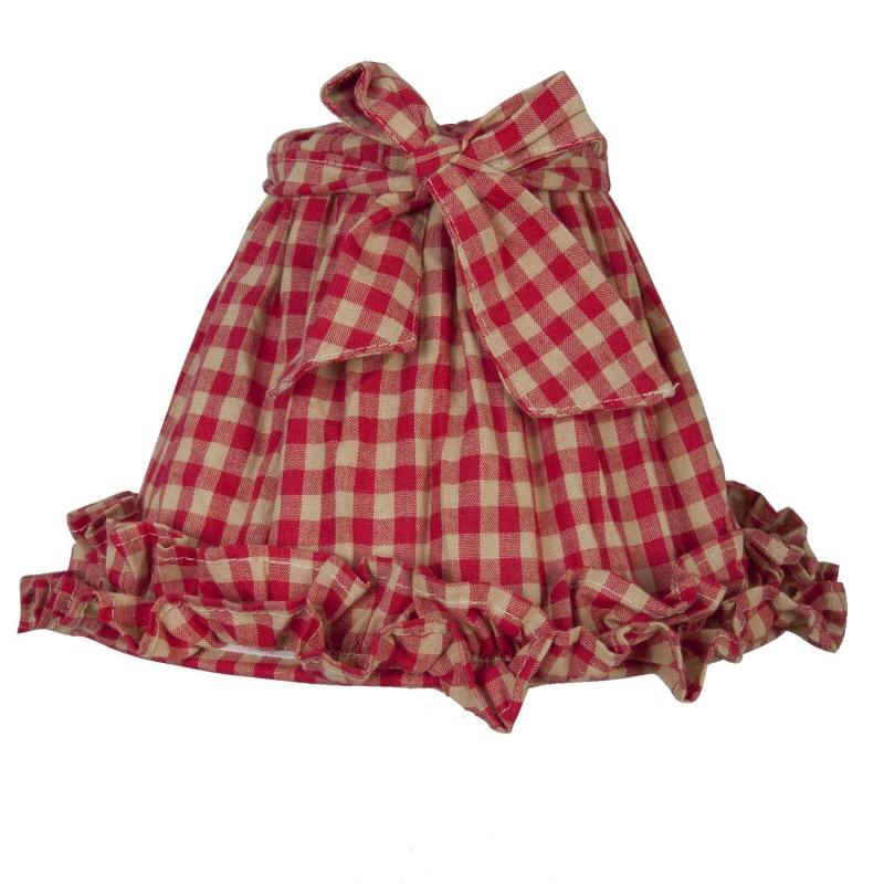 clayre & eef 6LAK0039 Lampenkap Ø 23x15 cm / E27 Rood Beige IJzer Ruit Stoffen Lampenkap
