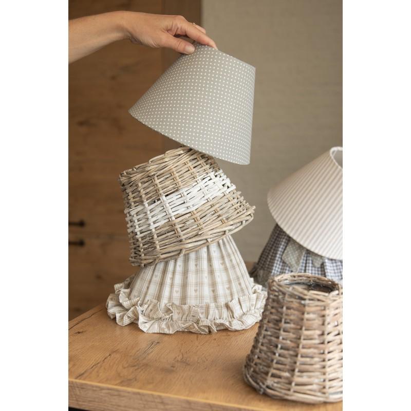 Clayre & Eef 6LAK0092 Lampenkap Ø 23x15 Cm Beige Bruin Katoen Ruitjes Stoffen Lampenkap