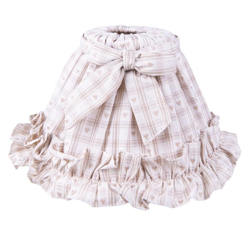 clayre & eef 6LAK0092 Lampenkap Ø 23x15 cm Beige Bruin Katoen Ruitjes Stoffen Lampenkap