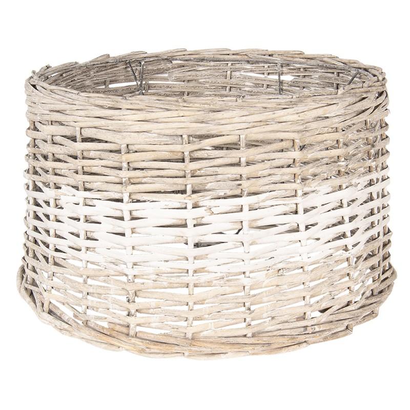 Clayre & Eef 6LAK0475 Lampenkap Ø 45x27 Cm Bruin Wit Rotan Rond Rieten Lampenkap