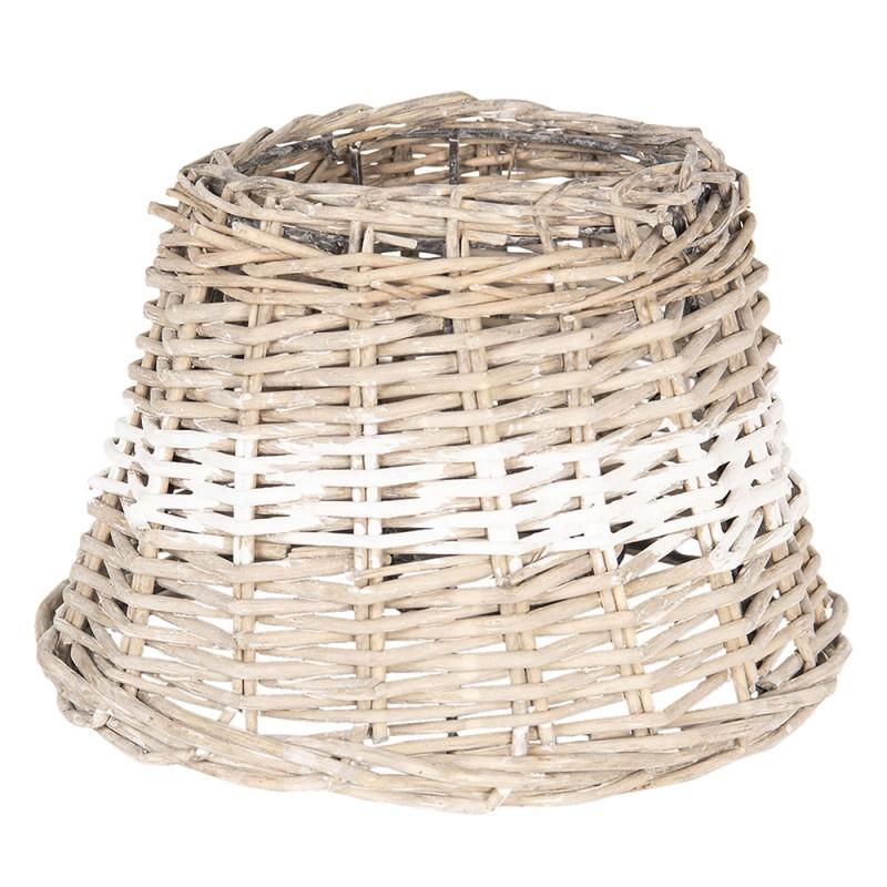 clayre & eef 6LAK0477 Lampenkap Ø 23x16 cm Beige Rotan Rond Stoffen Lampenkap