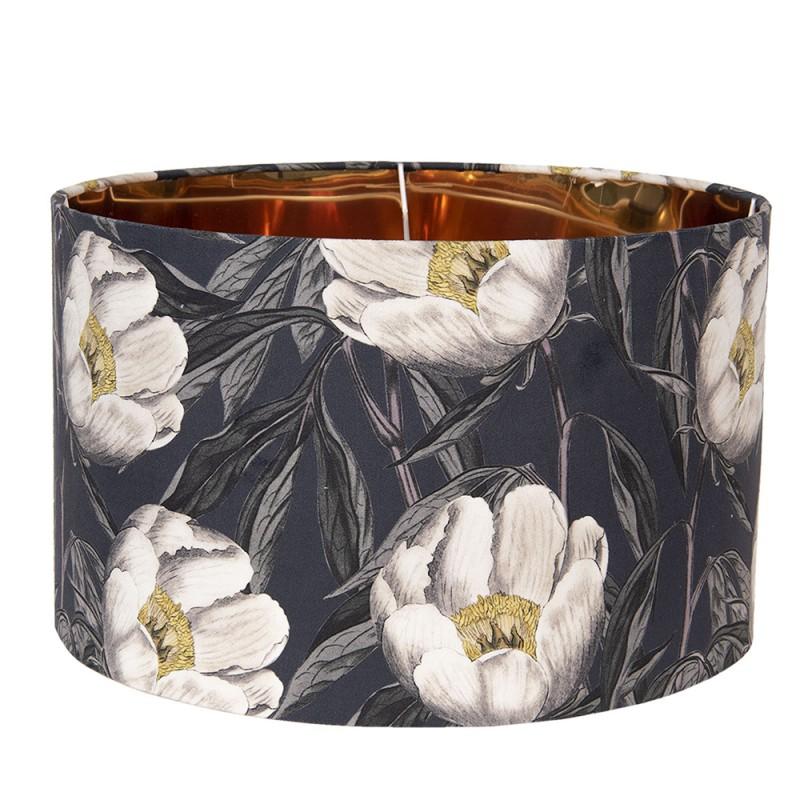 clayre & eef 6LAK0481 Lampenkap Hanglamp Ø 45x28 cm Zwart Wit Textiel Bloemen Rond Stoffen Lampenkap
