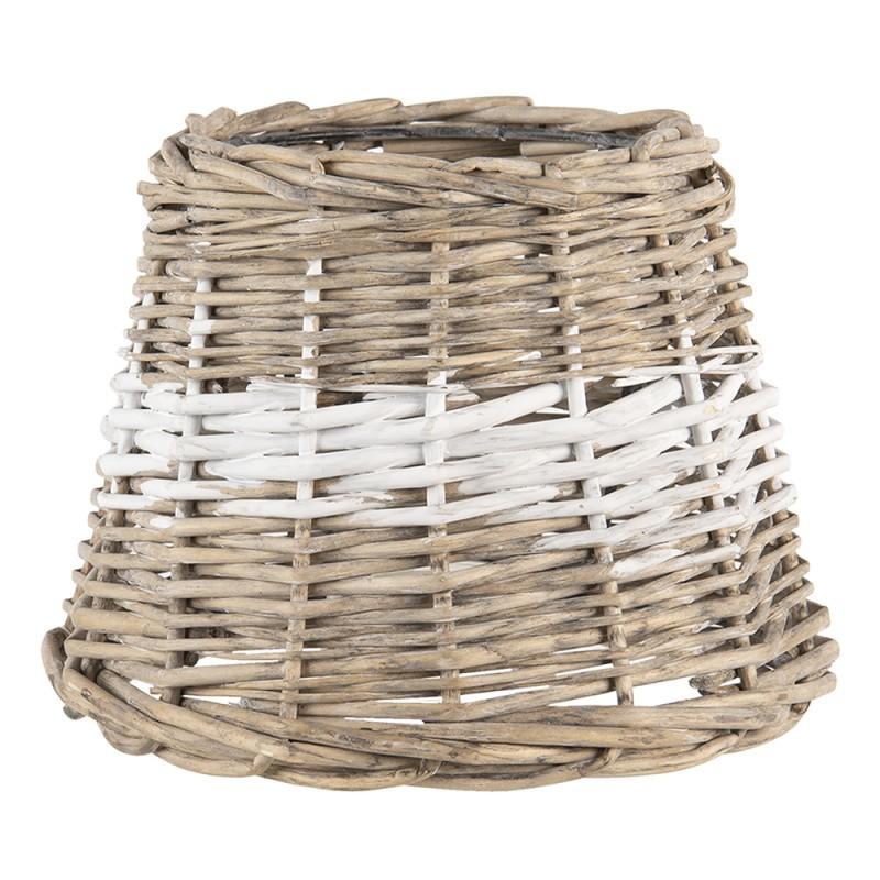 Clayre & Eef 6LAK0488 Lampenkap Ø 20x15 Cm Bruin Rotan Rond Stoffen Lampenkap