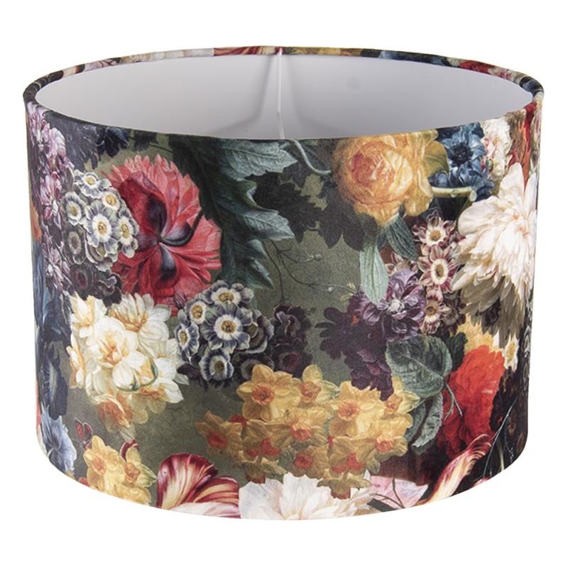 Clayre & Eef 6LAK0492 Lampenkap Hanglamp Ø 34x24 Cm Zwart Geel Textiel Bloemen Rond Stoffen Lampenkap