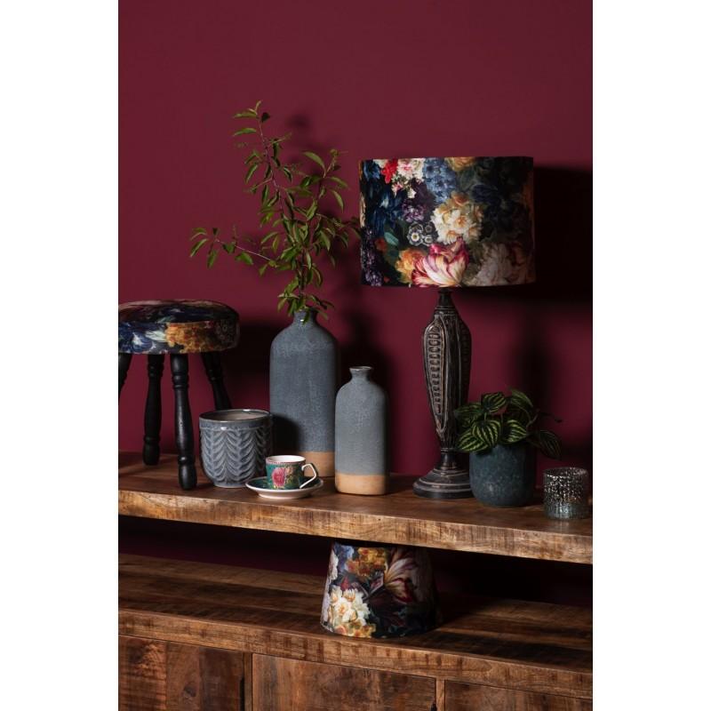 Clayre & Eef 6LAK0492 Lampenkap Hanglamp Ø 34x24 Cm Zwart Geel Textiel Bloemen Rond Stoffen Lampenkap