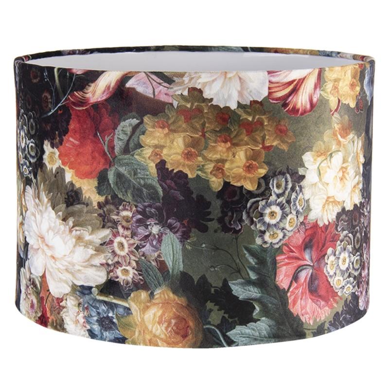clayre & eef 6LAK0492 Lampenkap Hanglamp Ø 34x24 cm Zwart Geel Textiel Bloemen Rond Stoffen Lampenkap