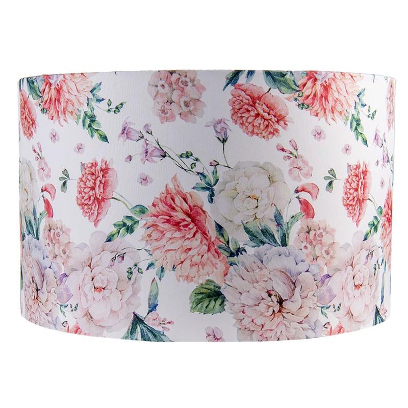 Clayre & Eef 6LAK0501 Lampenkap Hanglamp Ø 45x28 Cm Wit Roze Textiel Bloemen Rond Stoffen Lampenkap