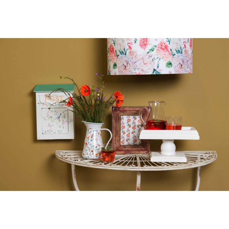 Clayre & Eef 6LAK0501 Lampenkap Hanglamp Ø 45x28 Cm Wit Roze Textiel Bloemen Rond Stoffen Lampenkap