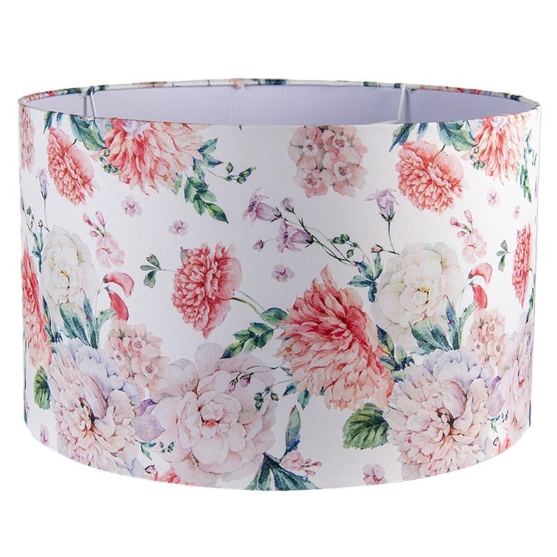 clayre & eef 6LAK0501 Lampenkap Hanglamp Ø 45x28 cm Wit Roze Textiel Bloemen Rond Stoffen Lampenkap