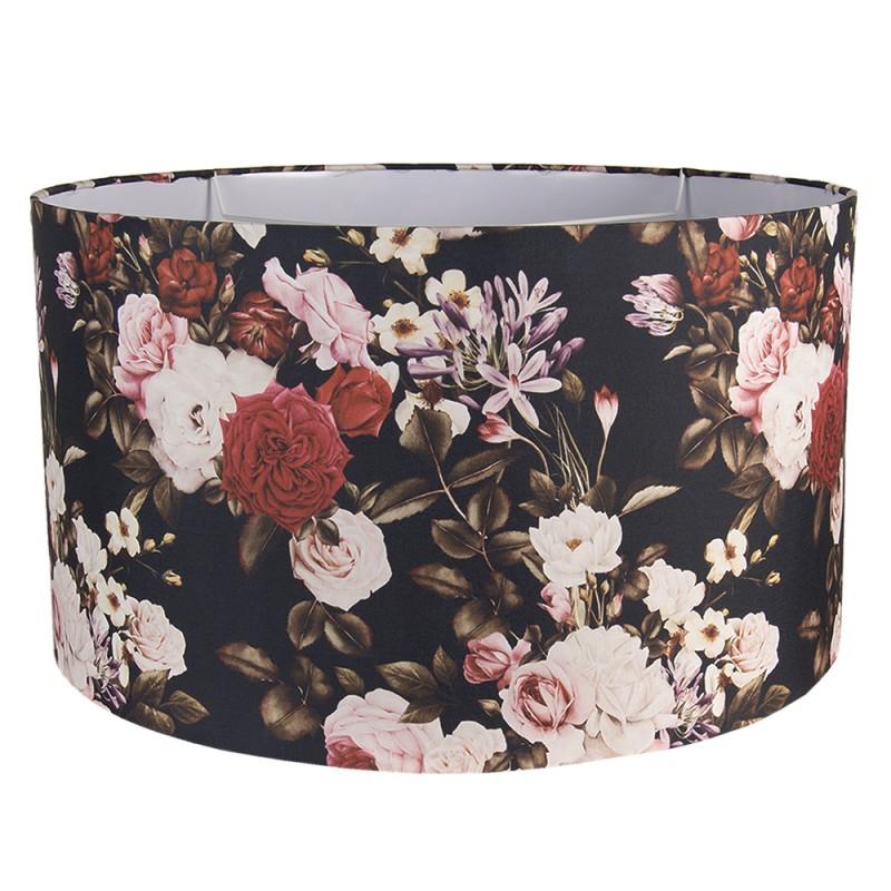 clayre & eef 6LAK0502 Lampenkap Hanglamp Ø 53x30 cm Zwart Textiel Bloemen Rond Stoffen Lampenkap