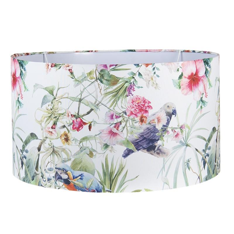 clayre & eef 6LAK0503 Lampenkap Hanglamp Ø 53x30 cm Wit Roze Textiel Papegaai Rond Stoffen Lampenkap