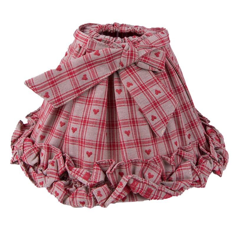 clayre & eef 6LAK0528L Lampenkap Ø 25x15 cm Rood Beige Katoen Ruiten Stoffen Lampenkap