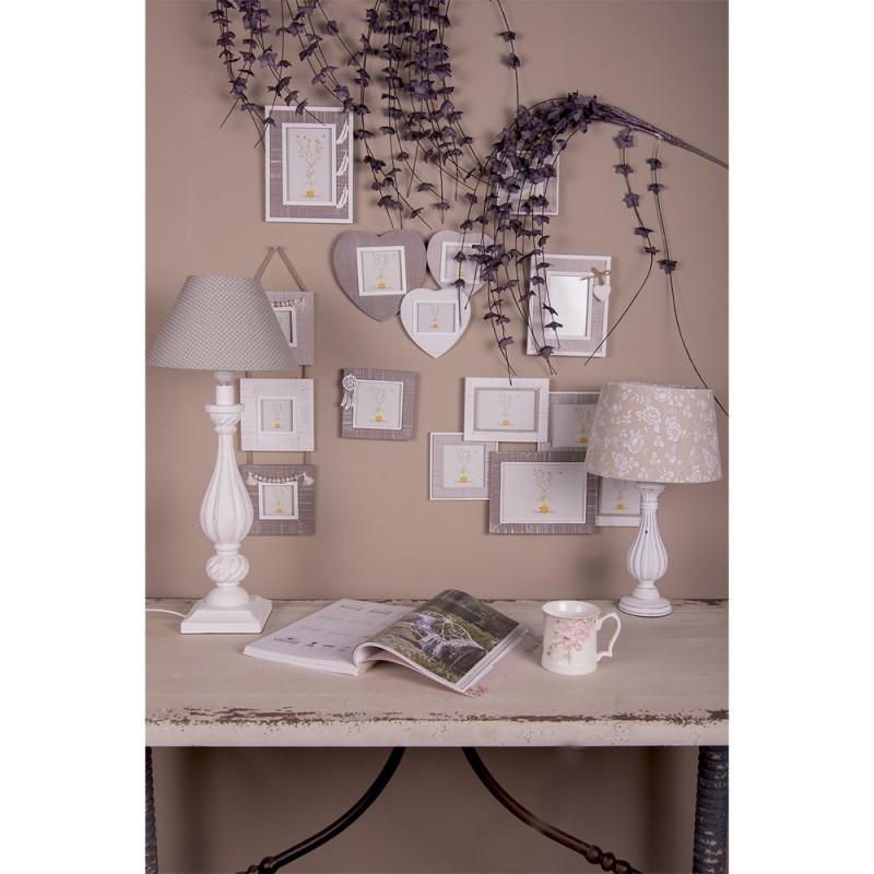 Clayre & Eef 6LAK0529L Lampenkap Ø 26x15 Cm Grijs Wit Katoen Stippen Stoffen Lampenkap