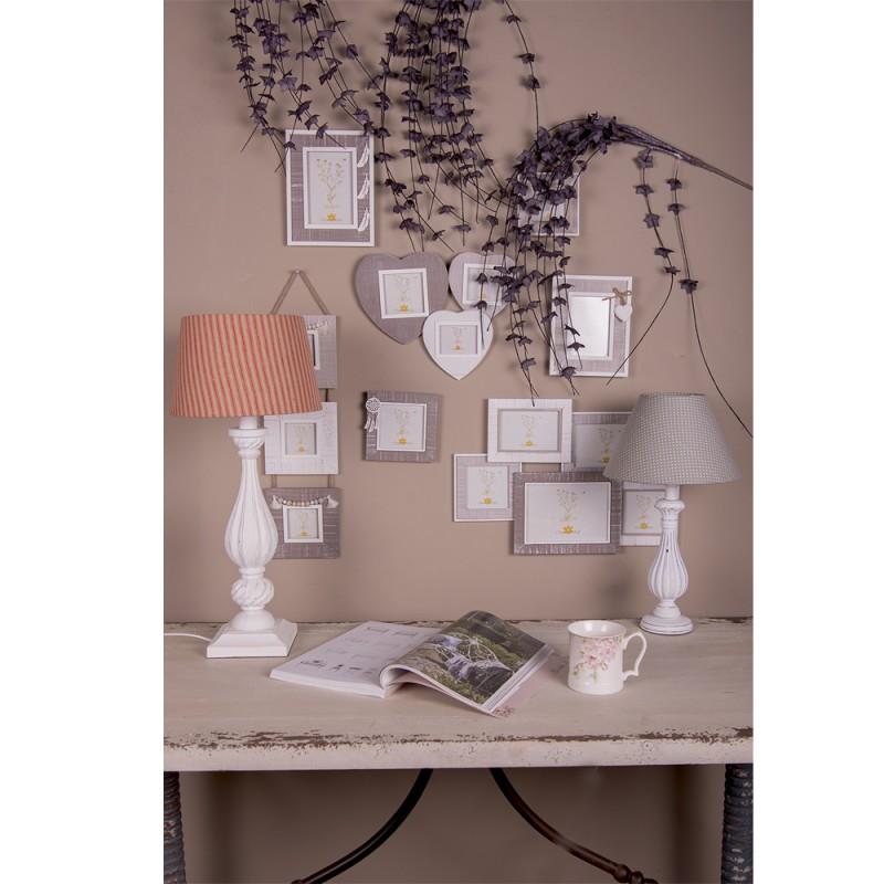 Clayre & Eef 6LAK0529M Lampenkap Ø 23x15 Cm Grijs Wit Katoen Stippen Stoffen Lampenkap