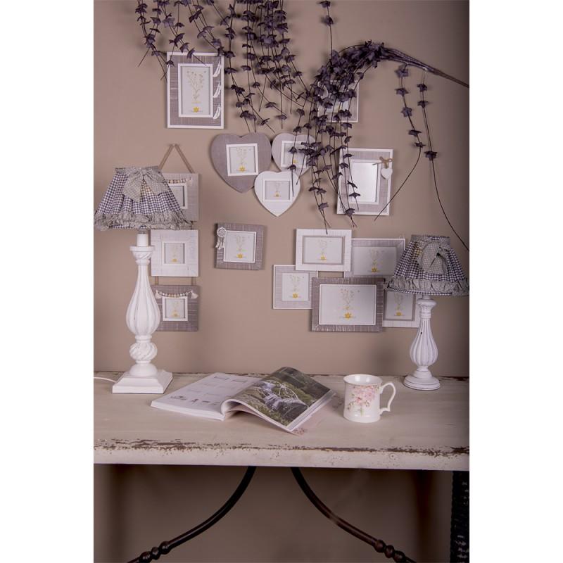 Clayre & Eef 6LAK0530L Lampenkap Ø 25x16 Cm Grijs Wit Katoen Ruitjes Stoffen Lampenkap