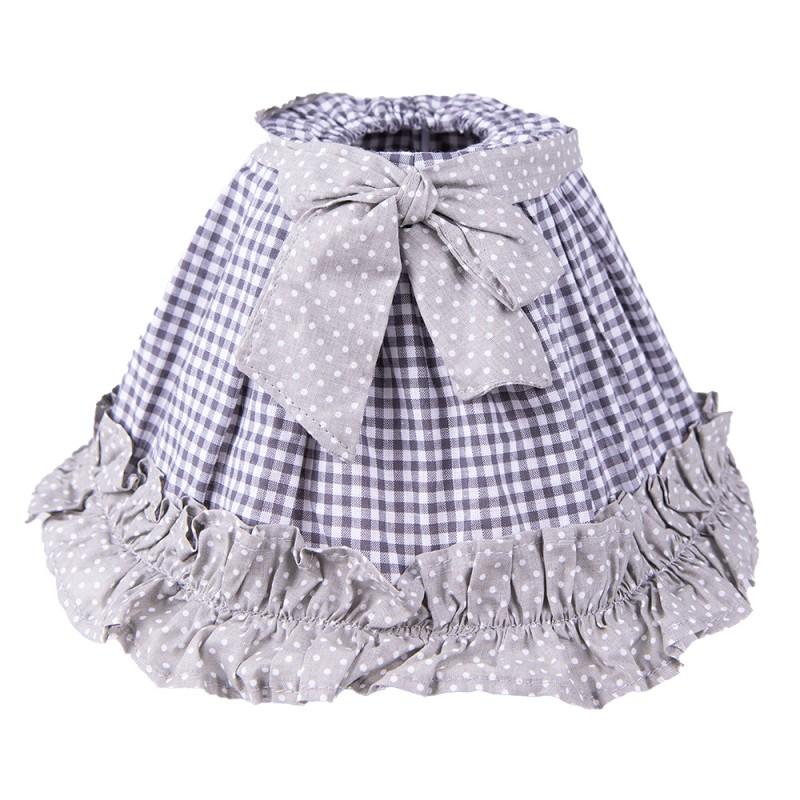 clayre & eef 6LAK0530L Lampenkap Ø 25x16 cm Grijs Wit Katoen Ruitjes Stoffen Lampenkap