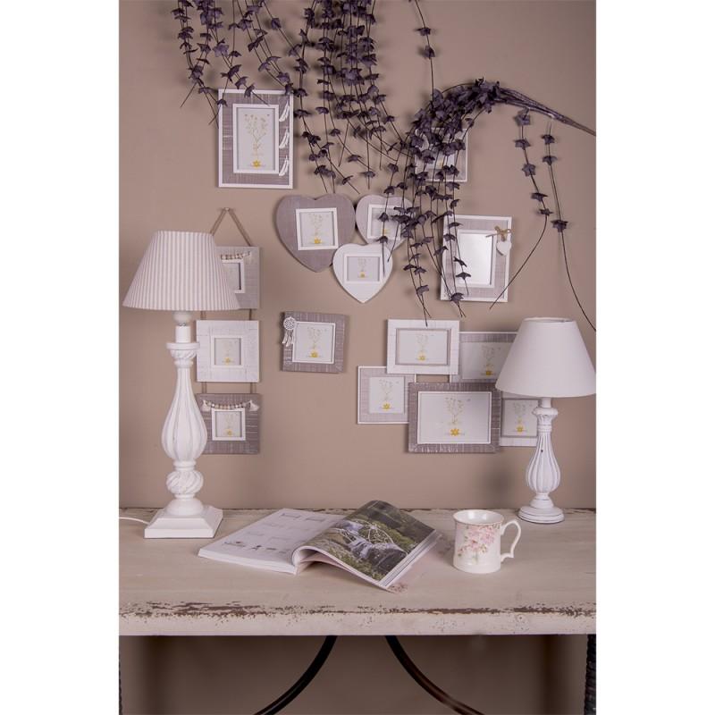 Clayre & Eef 6LAK0533M Lampenkap Ø 23x15 Cm Beige Wit Katoen Strepen Stoffen Lampenkap