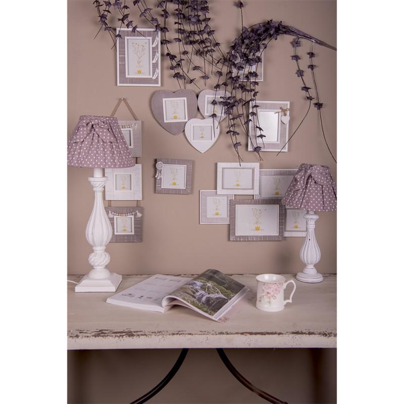 Clayre & Eef 6LAK0538M Lampenkap Ø 22x14 Cm Bruin Wit Katoen Stippen Stoffen Lampenkap