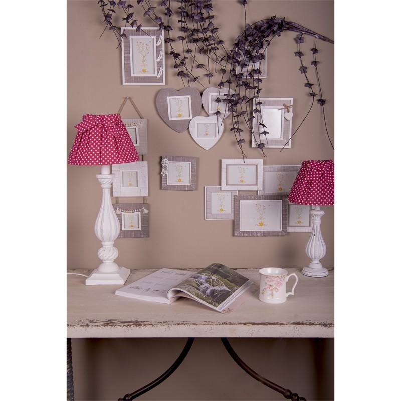 Clayre & Eef 6LAK0541M Lampenkap Ø 22x14 Cm Rood Wit Linnen Stippen Stoffen Lampenkap