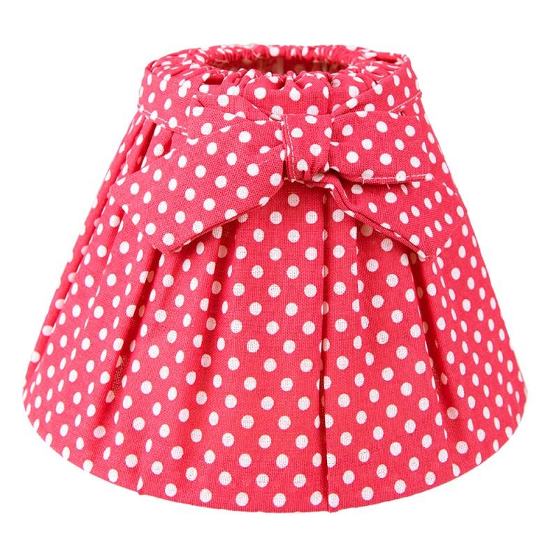 clayre & eef 6LAK0541M Lampenkap Ø 22x14 cm Rood Wit Linnen Stippen Stoffen Lampenkap