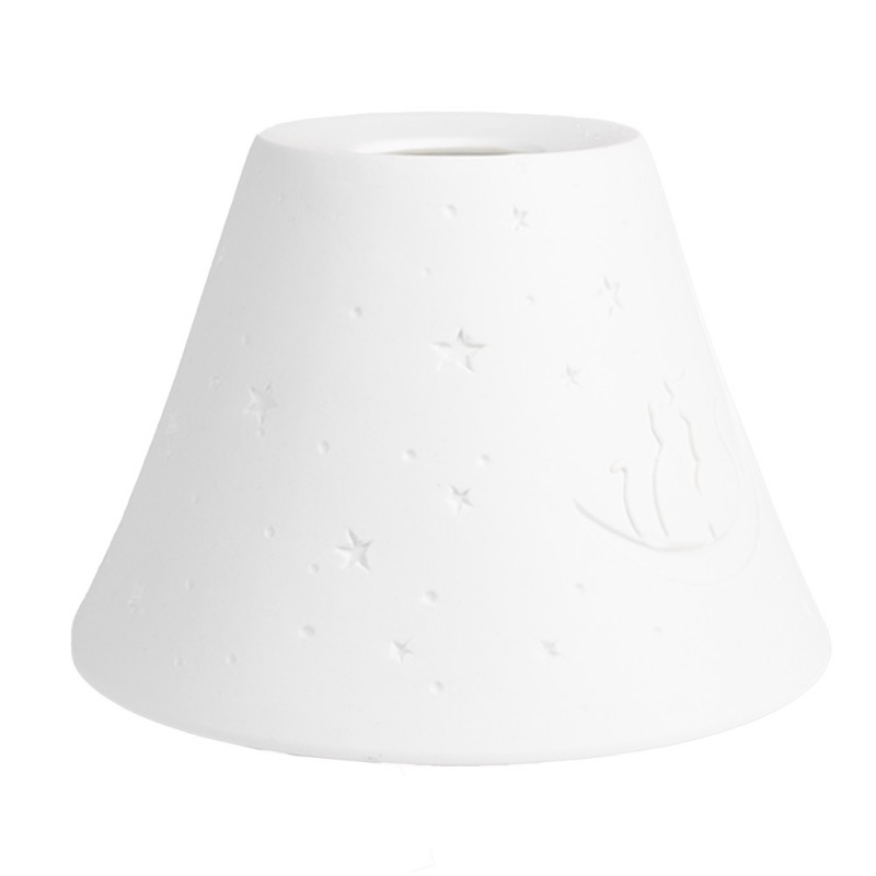 Clayre & Eef 6LAK0544 Hanglampenkap Ø 15x10 Cm Wit Porselein Katten