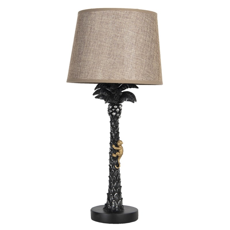 Clayre & Eef 6LMC0011 Tafellamp Ø 27x54 Cm E27/max 1x60W Bruin Kunststof Palmboom Rond Bureaulamp