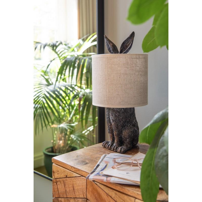 Clayre & Eef 6LMC0013 Tafellamp Konijn Ø 20x45 Cm Bruin Beige Polyresin Rond Bureaulamp