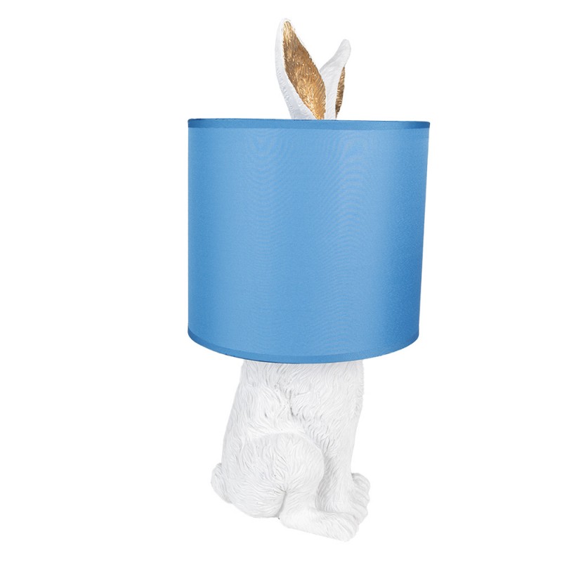 Clayre & Eef 6LMC0013WBL Tafellamp Konijn Ø 20x43 Cm Wit Blauw Polyresin Bureaulamp