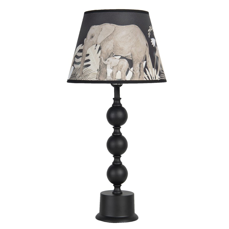 clayre & eef 6LMC0025 Tafellamp Ø 27x57 cm Zwart Grijs Keramiek Olifanten Rond Bureaulamp