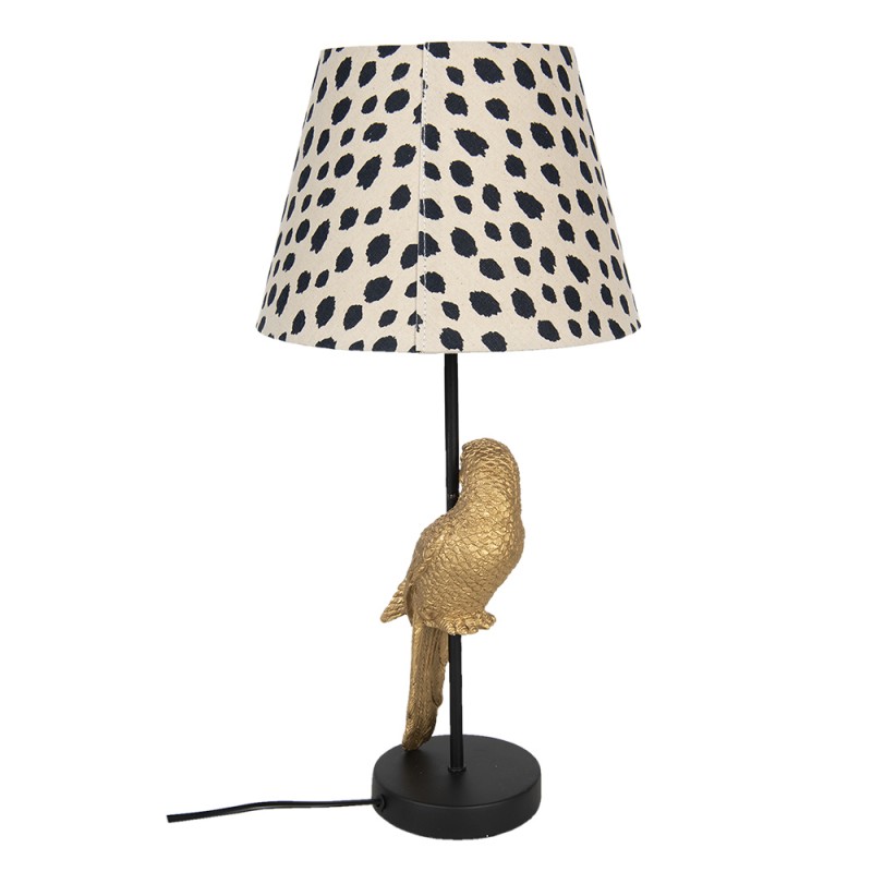 Clayre & Eef 6LMC0032 Tafellamp Papegaai Ø 25x51 Cm Beige Zwart Kunststof Rond Bureaulamp