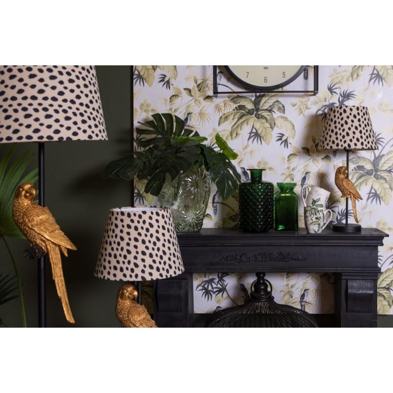 Clayre & Eef 6LMC0032 Tafellamp Papegaai Ø 25x51 Cm Beige Zwart Kunststof Rond Bureaulamp