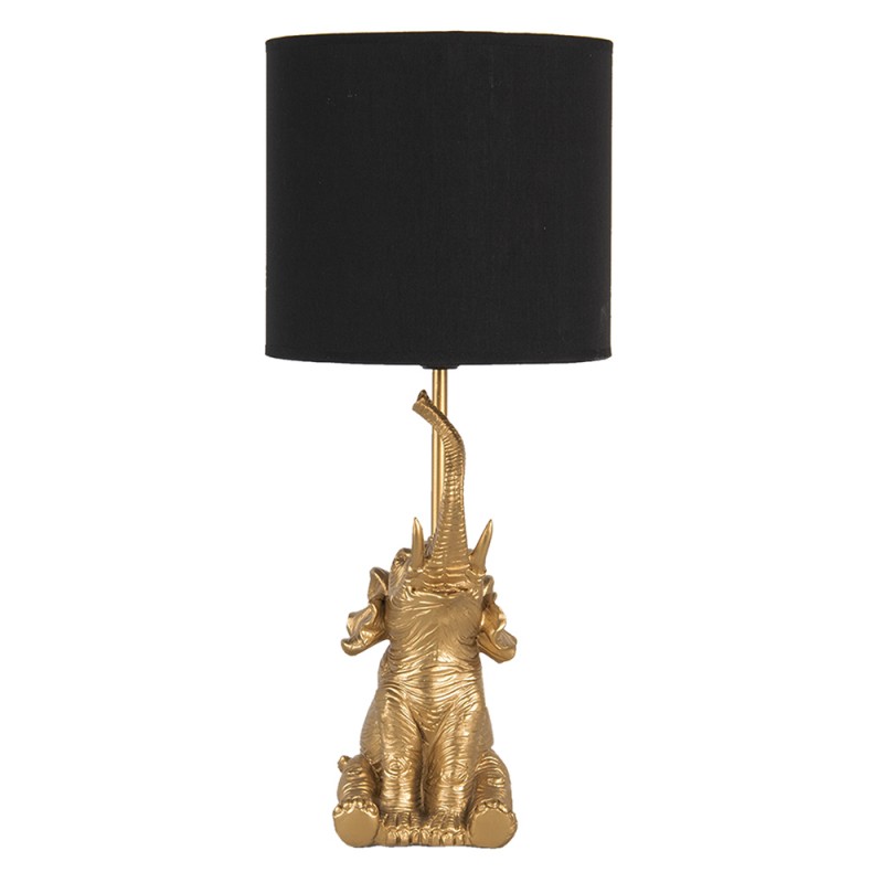 Clayre & Eef 6LMC0038 Tafellamp Olifant Ø 20x46 Cm Goudkleurig Zwart Polyresin Bureaulamp