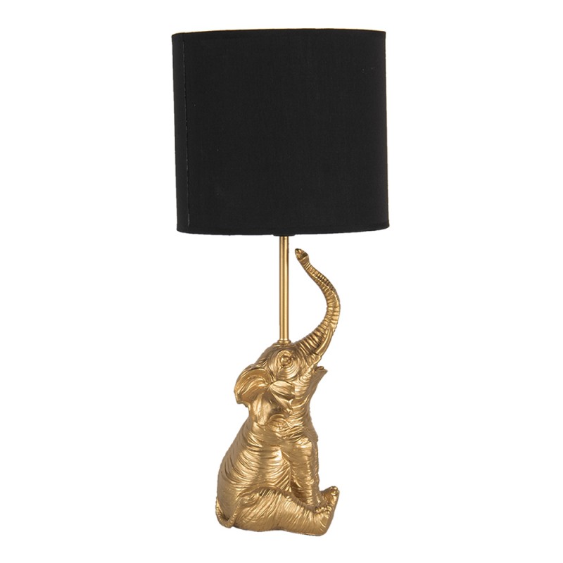 Clayre & Eef 6LMC0038 Tafellamp Olifant Ø 20x46 Cm Goudkleurig Zwart Polyresin Bureaulamp