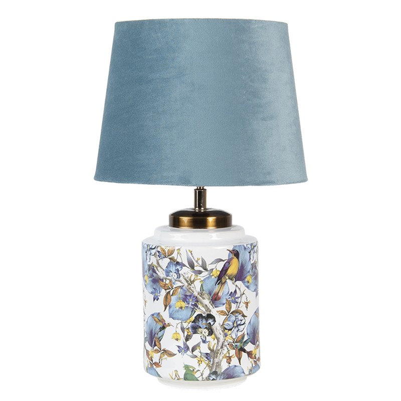 clayre & eef 6LMC0040 Tafellamp Ø 25x41 cm Blauw Wit Kunststof Vogel Rond Bureaulamp