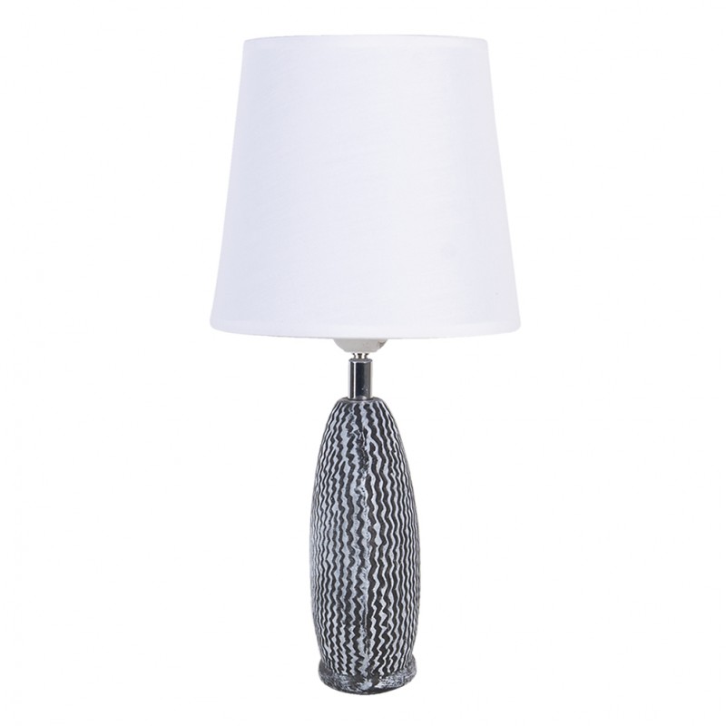 Clayre & Eef 6LMC0045 Tafellamp 26x19x38 Cm Wit Grijs Polyresin Ovaal Bureaulamp