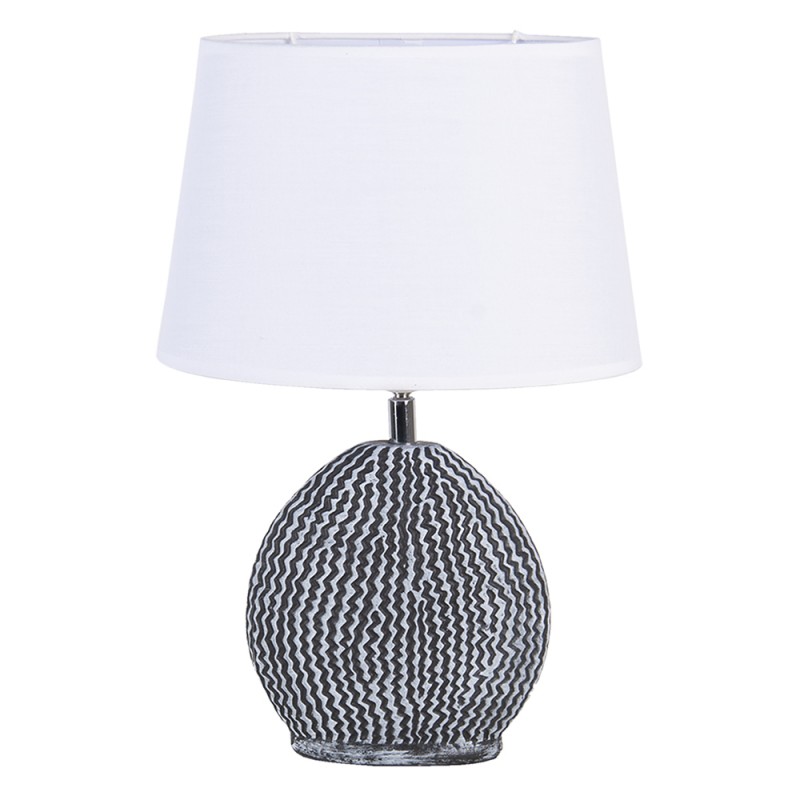 clayre & eef 6LMC0045 Tafellamp 26x19x38 cm Wit Grijs Polyresin Ovaal Bureaulamp