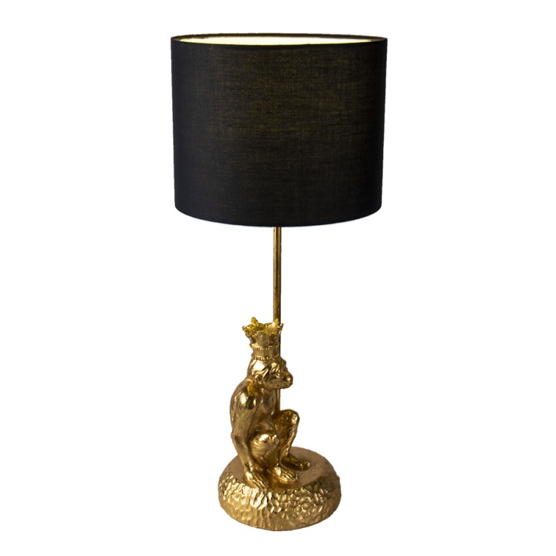 Clayre & Eef 6LMC0048 Bureaulamp Aap Ø 23x45 Cm Goudkleurig Zwart Kunststof Tafellamp