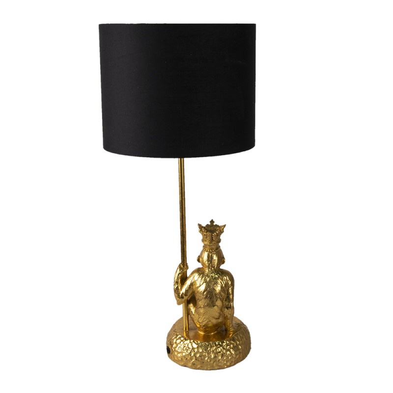 Clayre & Eef 6LMC0048 Bureaulamp Aap Ø 23x45 Cm Goudkleurig Zwart Kunststof Tafellamp