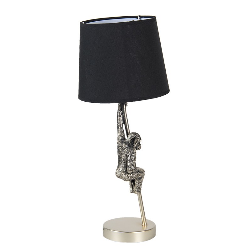 Clayre & Eef 6LMC0049 Tafellamp Aap Ø 20x49 Cm Zilverkleurig Zwart Kunststof Rond Bureaulamp