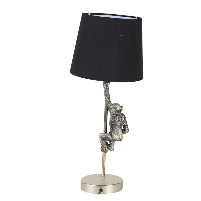 Clayre & Eef 6LMC0049 Tafellamp Aap Ø 20x49 Cm Zilverkleurig Zwart Kunststof Rond Bureaulamp
