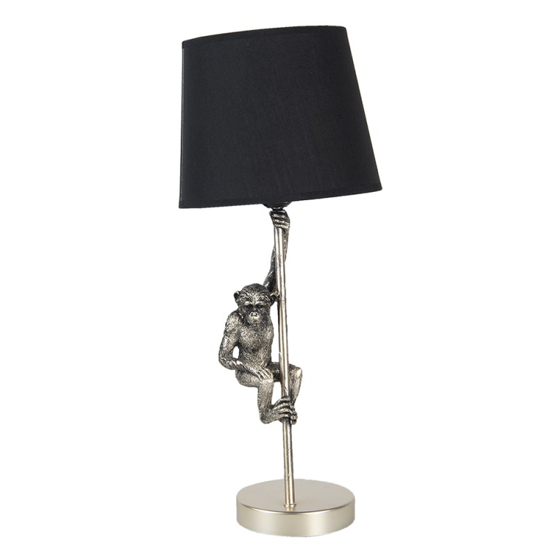 clayre & eef 6LMC0049 Tafellamp Aap Ø 20x49 cm Zilverkleurig Zwart Kunststof Rond Bureaulamp
