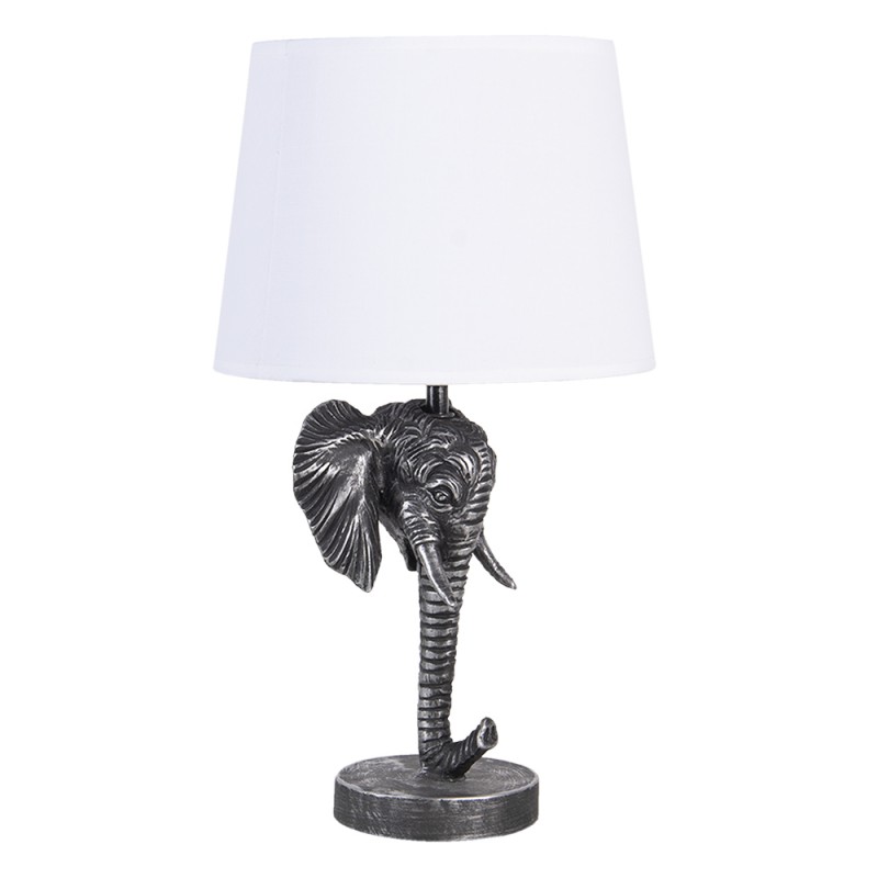 Clayre & Eef 6LMC0052 Tafellamp Olifant 23x23x41 Cm Zwart Wit Polyresin Bureaulamp