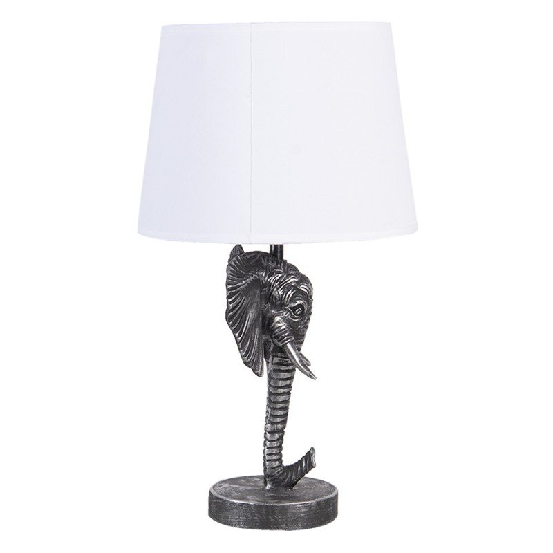 Clayre & Eef 6LMC0052 Tafellamp Olifant 23x23x41 Cm Zwart Wit Polyresin Bureaulamp