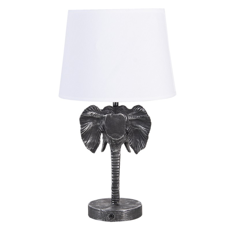 Clayre & Eef 6LMC0052 Tafellamp Olifant 23x23x41 Cm Zwart Wit Polyresin Bureaulamp