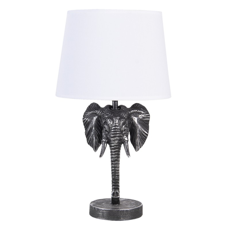 clayre & eef 6LMC0052 Tafellamp Olifant 23x23x41 cm Zwart Wit Polyresin Bureaulamp