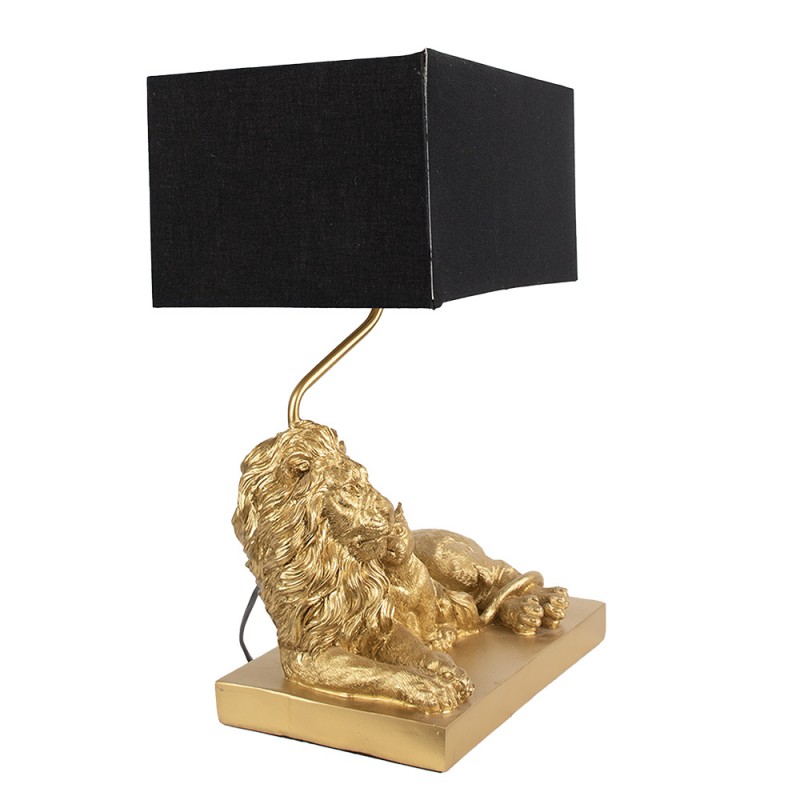 Clayre & Eef 6LMC0064 Tafellamp Leeuw 32x22x44 Cm Goudkleurig Zwart Polyresin Bureaulamp